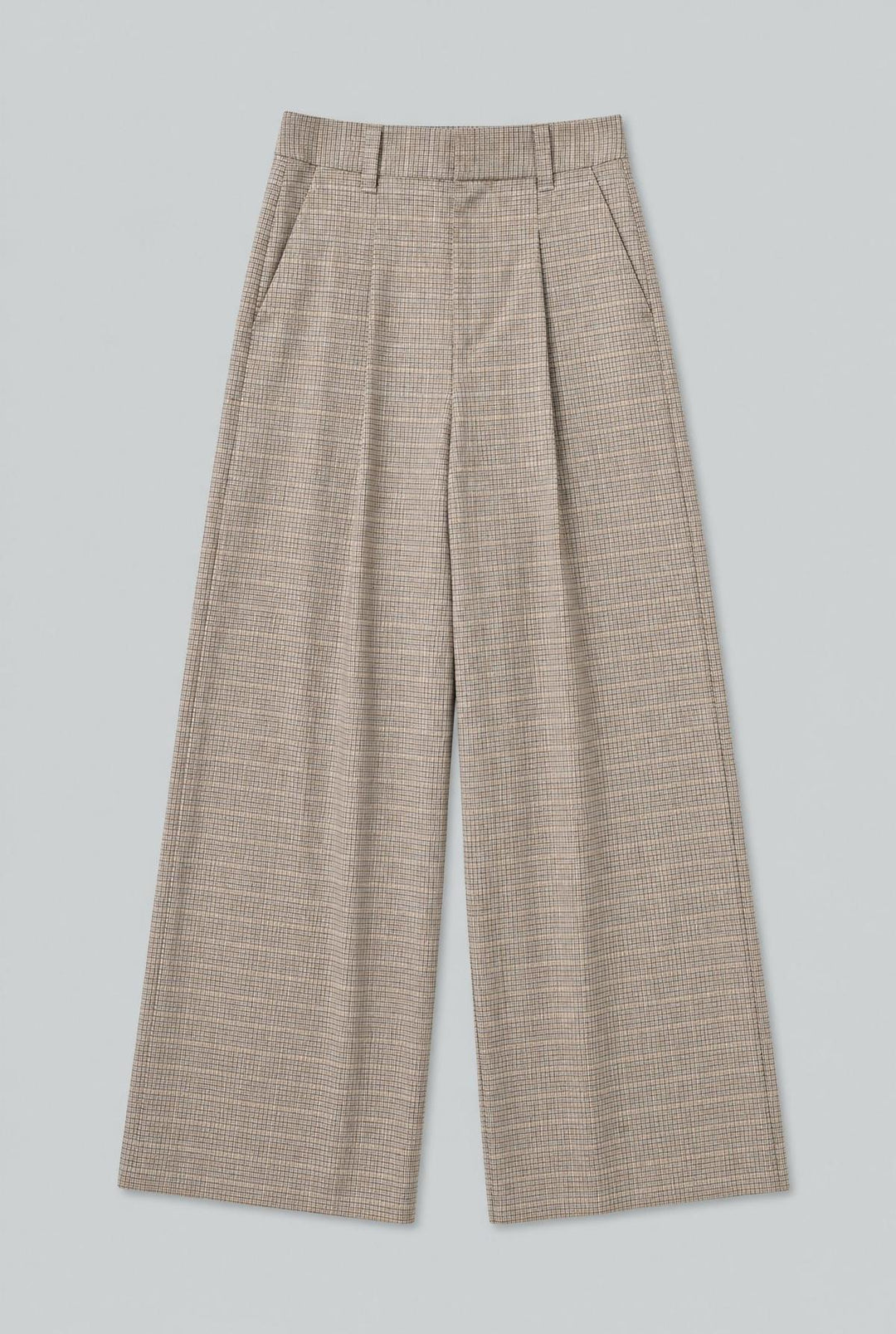 Plaid High Waisted Wide Leg Pants - Brown Combo