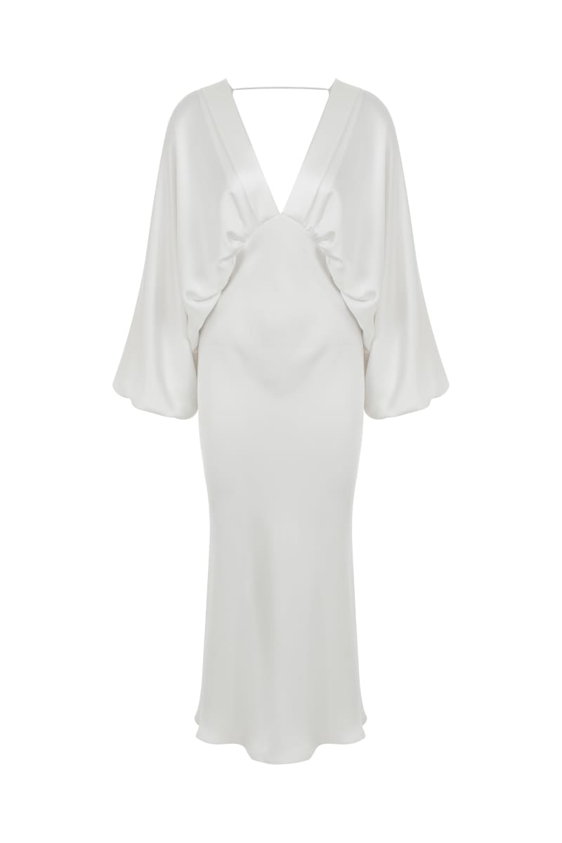 Mila V Neck Satin Dress - Blanche