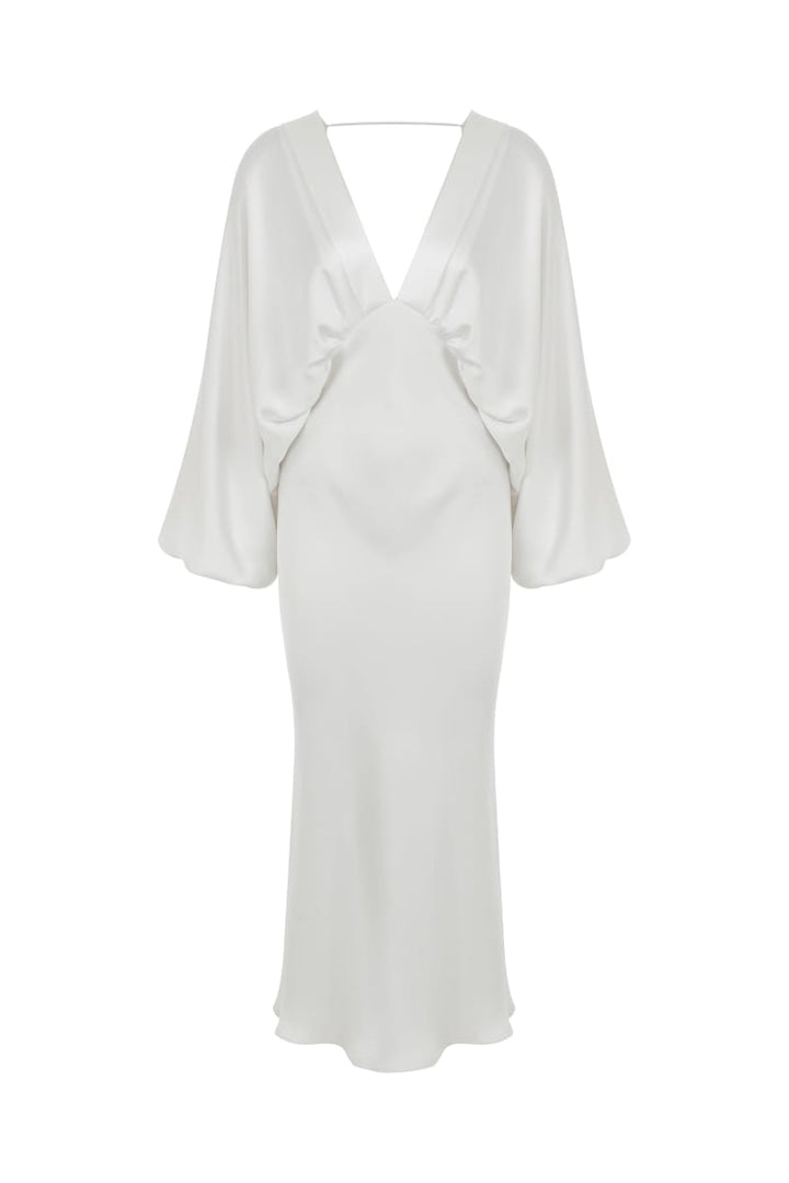 Mila V Neck Satin Dress - Blanche