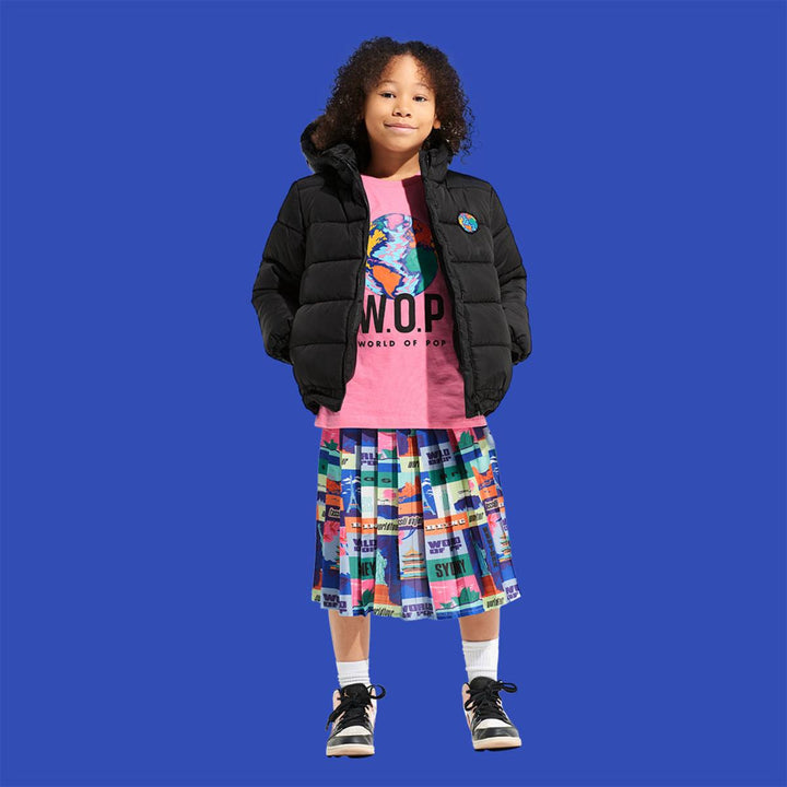 Polded "World Tour" printed skirt