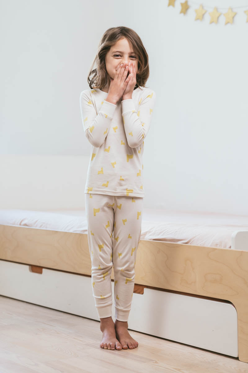 Long Sleeve Pajama Set Pima Cotton - Llamas Birch