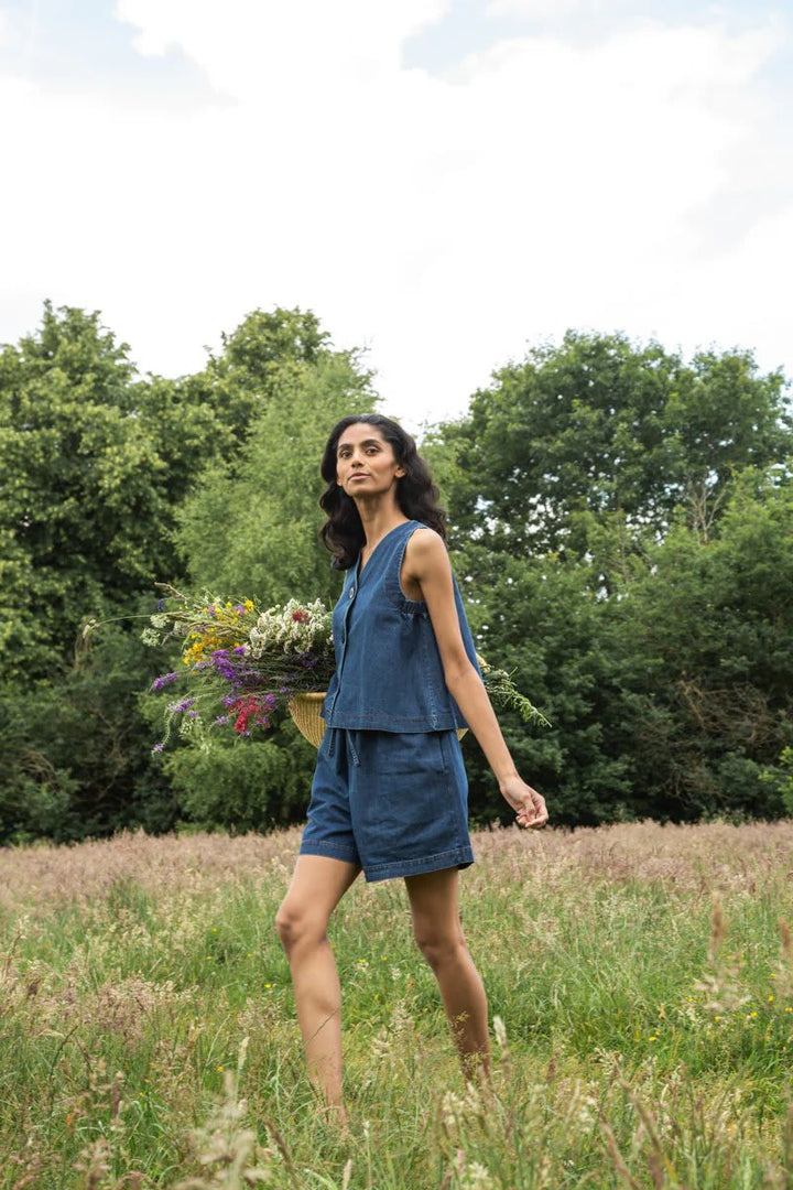 Jovie-Leigh Organic Cotton Denim Vest - Mid Blue