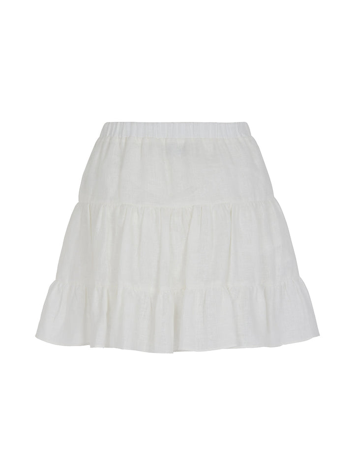 Tiered Mini Linen Skirt - Off-white
