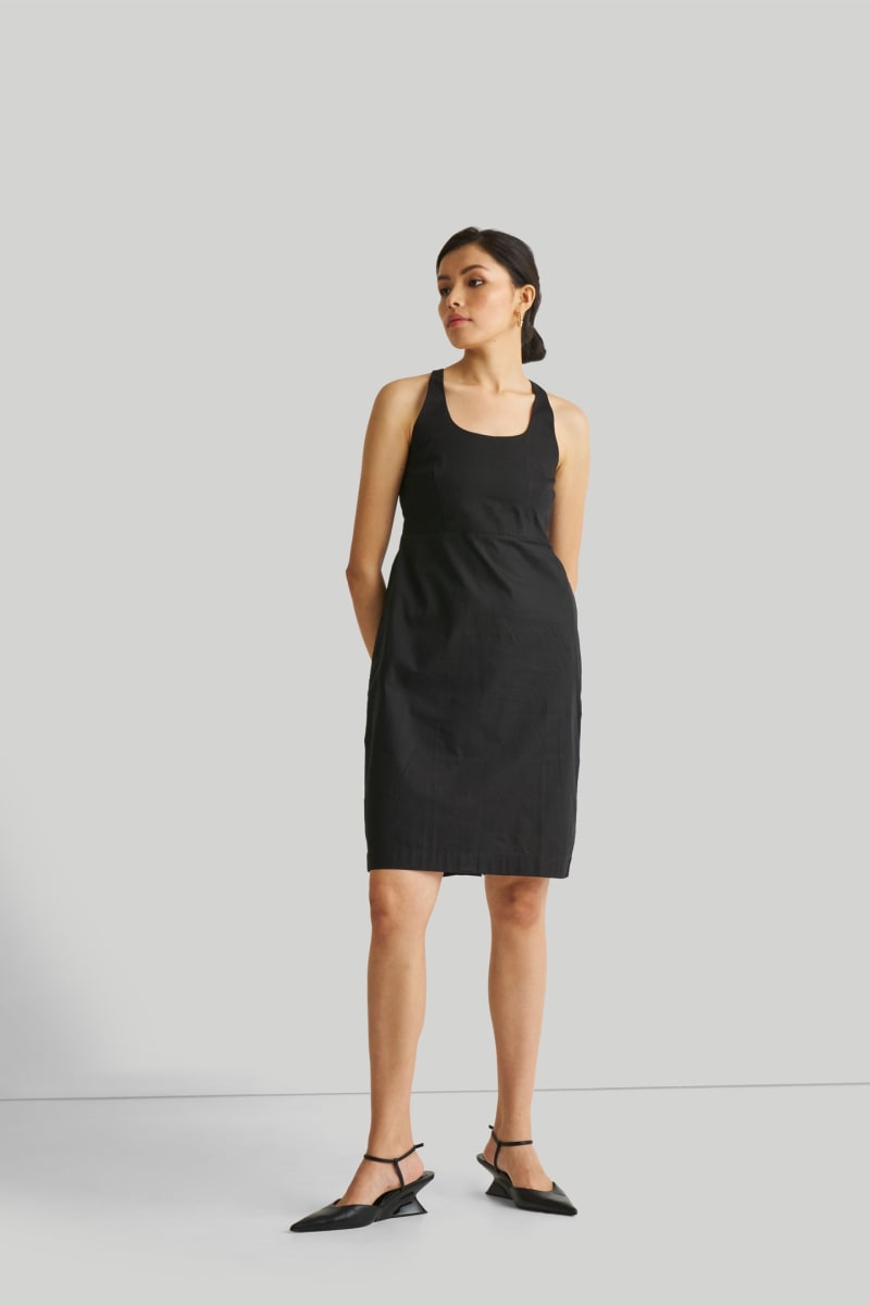 Fitted Knee Length Dress - Black