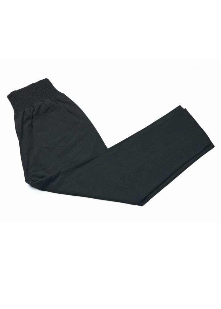 Adult Plus Size Transitional Maternity Smocked Linen Pant - Ebony
