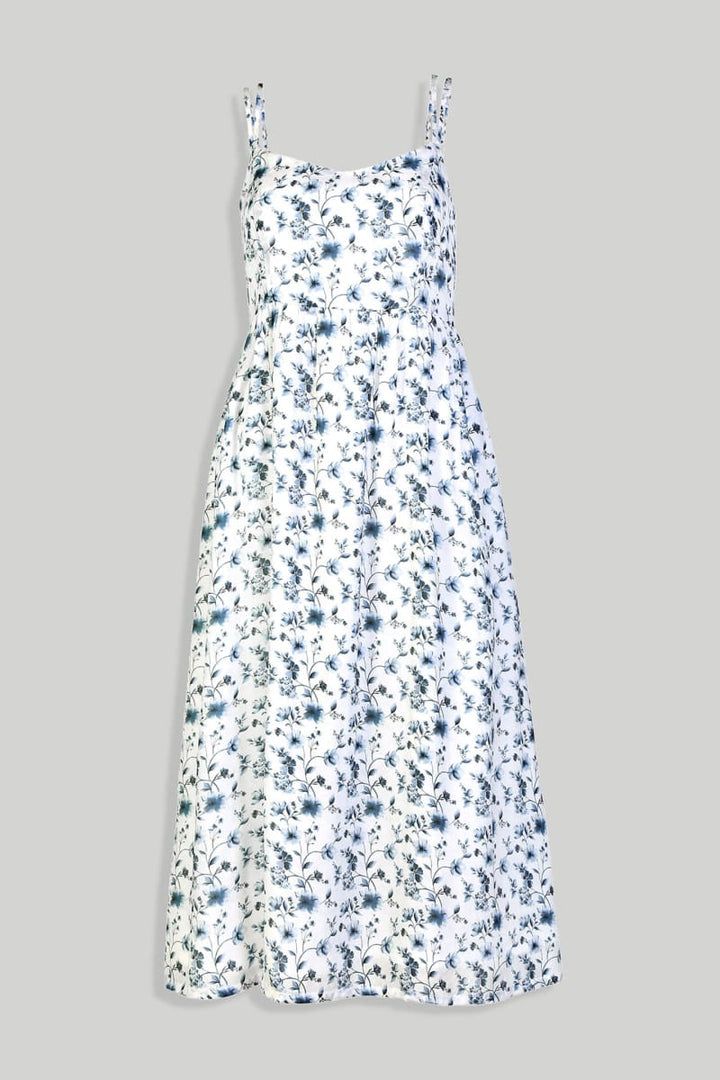 Strappy Gathered Floral Midi Dress - Wisteria Whimsy