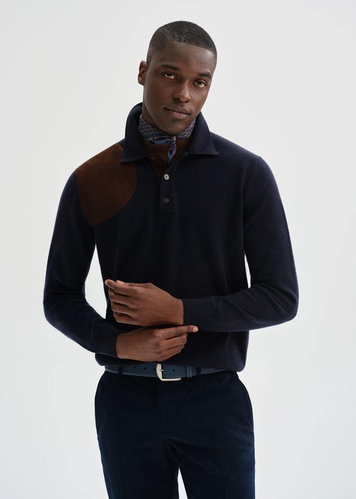 Suede Knit Polo - Navy