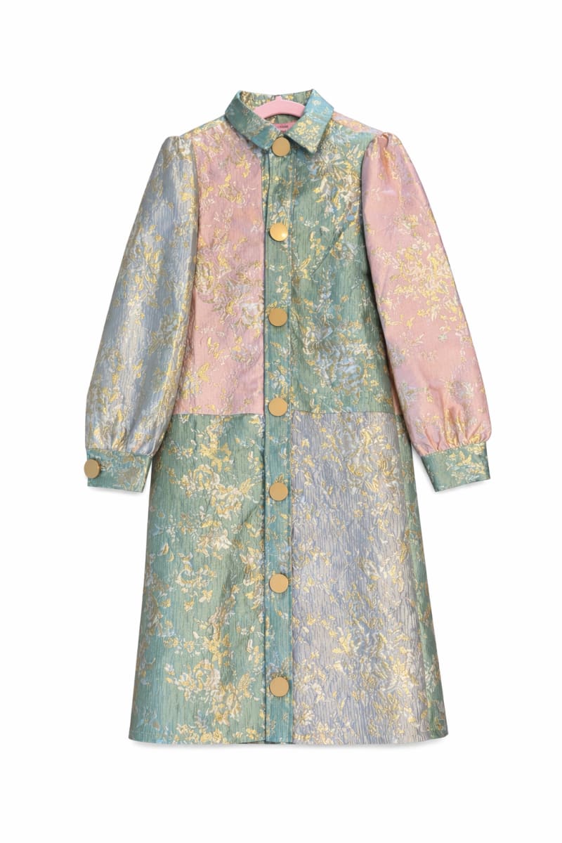 Brocade Button Dress - Pastel Gold