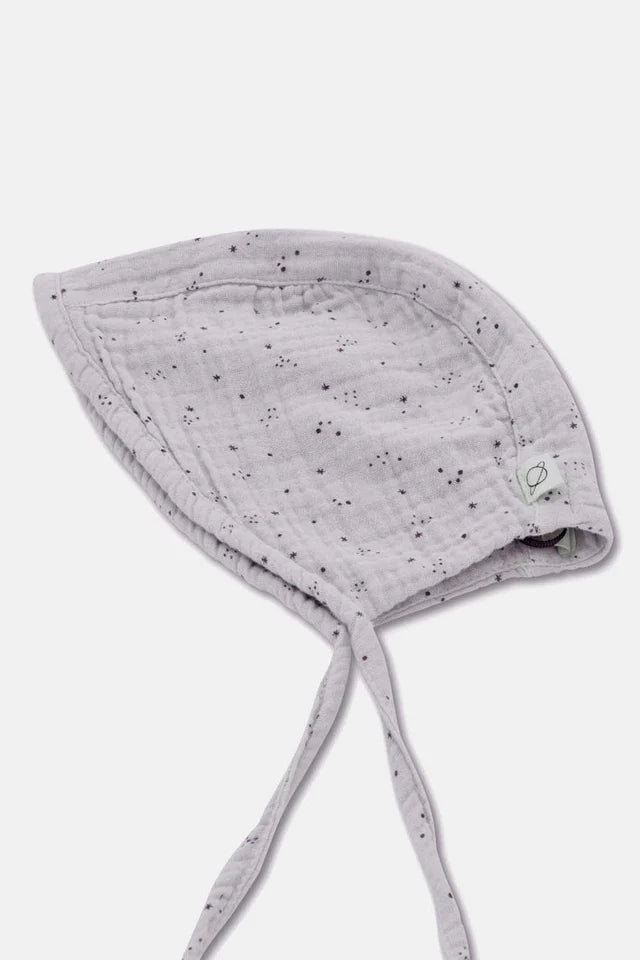 Gauze star-print baby bonnet - Soft grey