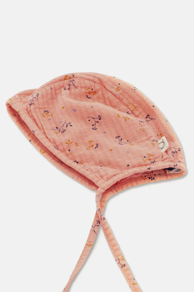 Muslin floral baby bonnet - Coral