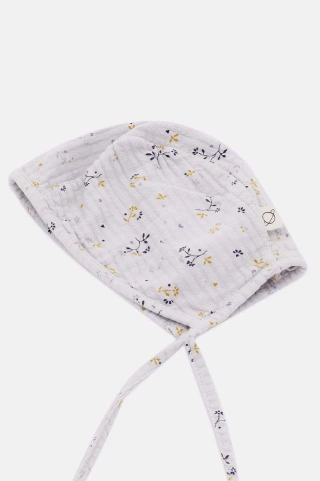Muslin floral baby bonnet - Soft grey