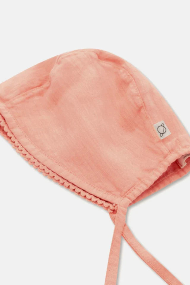 Linen lace baby bonnet - Coral