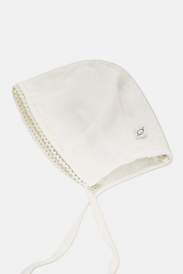 Linen lace baby bonnet - Ivory