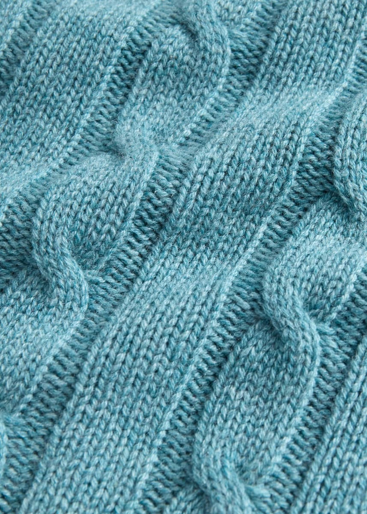 Cashmere Cable Crewneck Pullover - Seafoam Green
