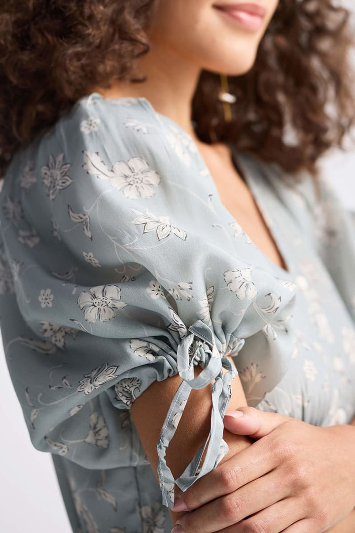 Puff Sleeve Midi Dress - Serene Symphony