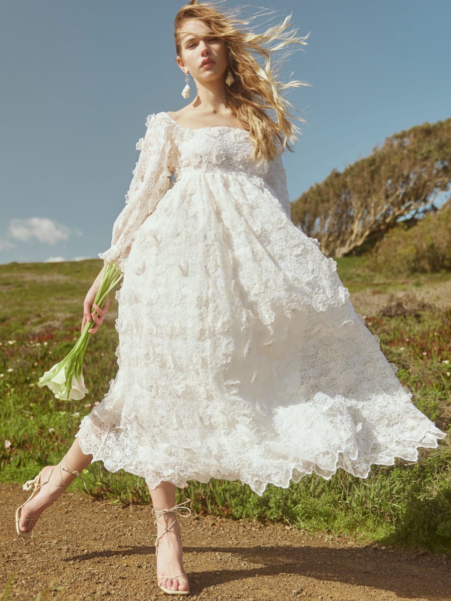 Jocelyn Puff Sleeve Midi Dress - Vivid Floral Lace