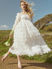 Jocelyn Puff Sleeve Midi Dress - Vivid Floral Lace