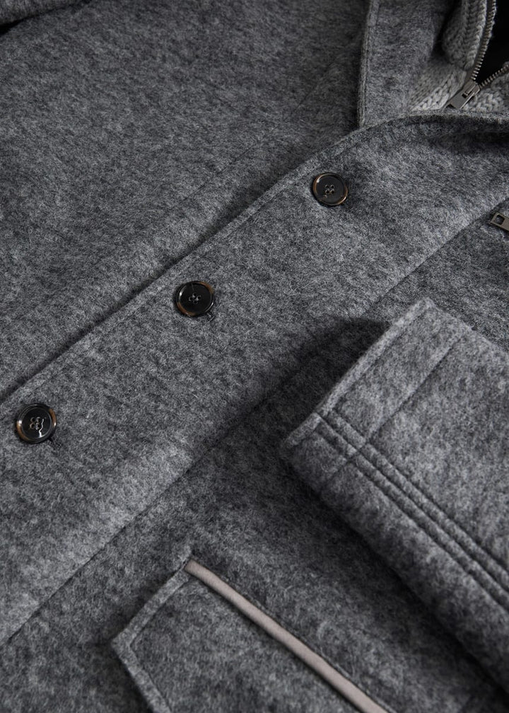 Zip-Up Collar Reversible Jacket - Grey Melange