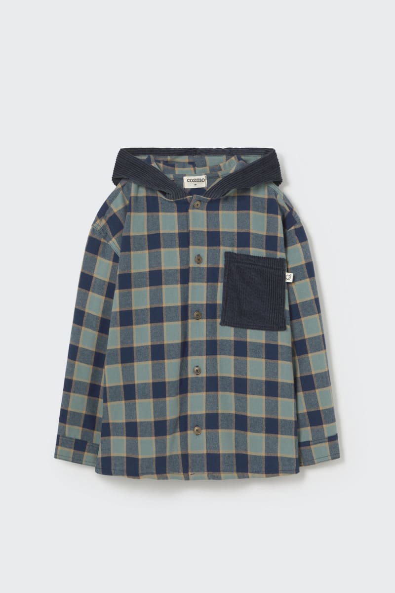 Check Flannel Hooded Shirt Artic Blue