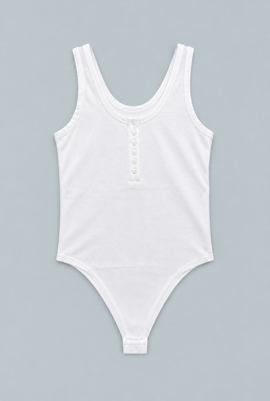 Ribbed Henley Tank Bodysuit - White