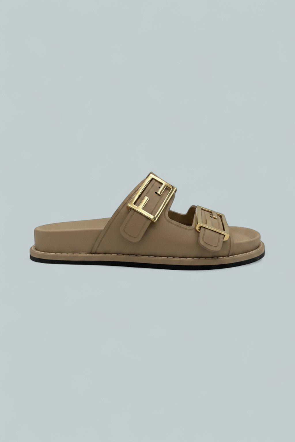 Vitello Leather Slides - Buff