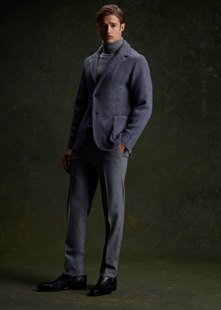 Knitted Bone Wool & Cashmere Jacket - Navy/Grey