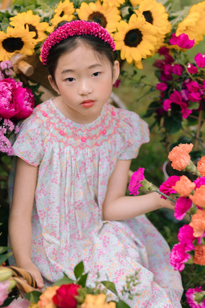 Prune Frills Bishop Dress - Floral