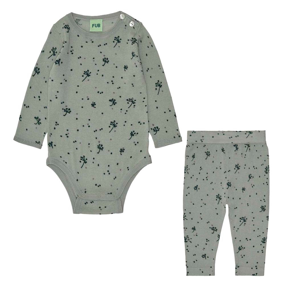 Baby Printed Body & Sweater Pants - Pale Sage