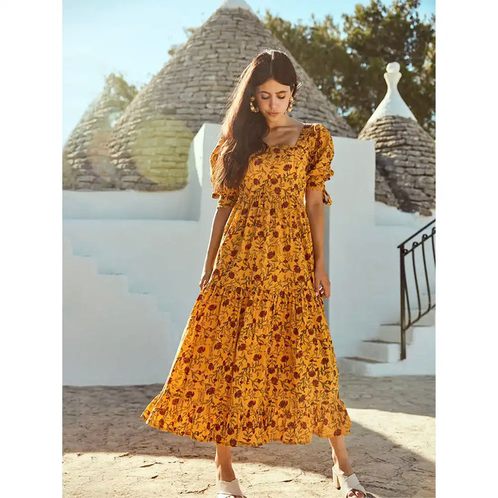 Barbara Maxi Dress - Golden Marguerite & Chili Floral Print
