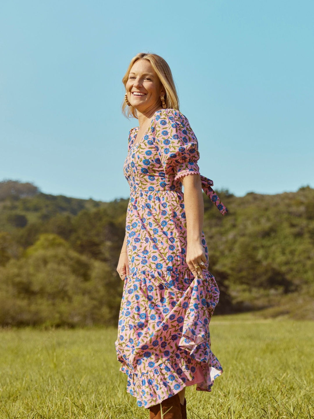 Barbara Maxi Dress - Pale Magenta & Indigo Floral Dresses + Skirts Eddy 