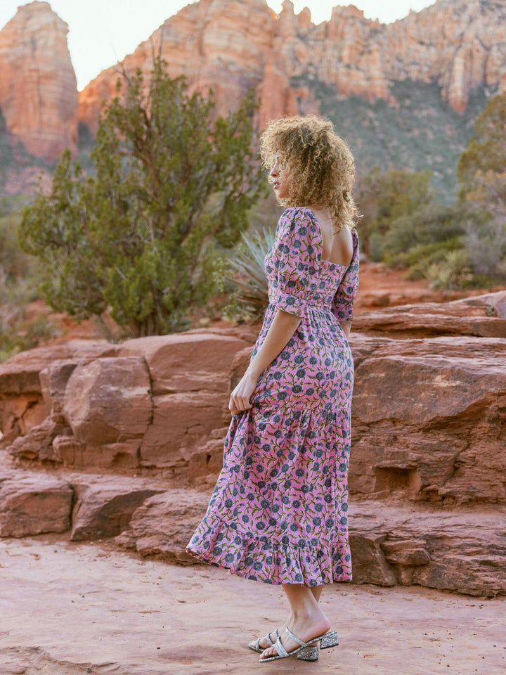 Barbara Maxi Dress - Pale Magenta & Indigo Floral Dresses + Skirts Eddy 