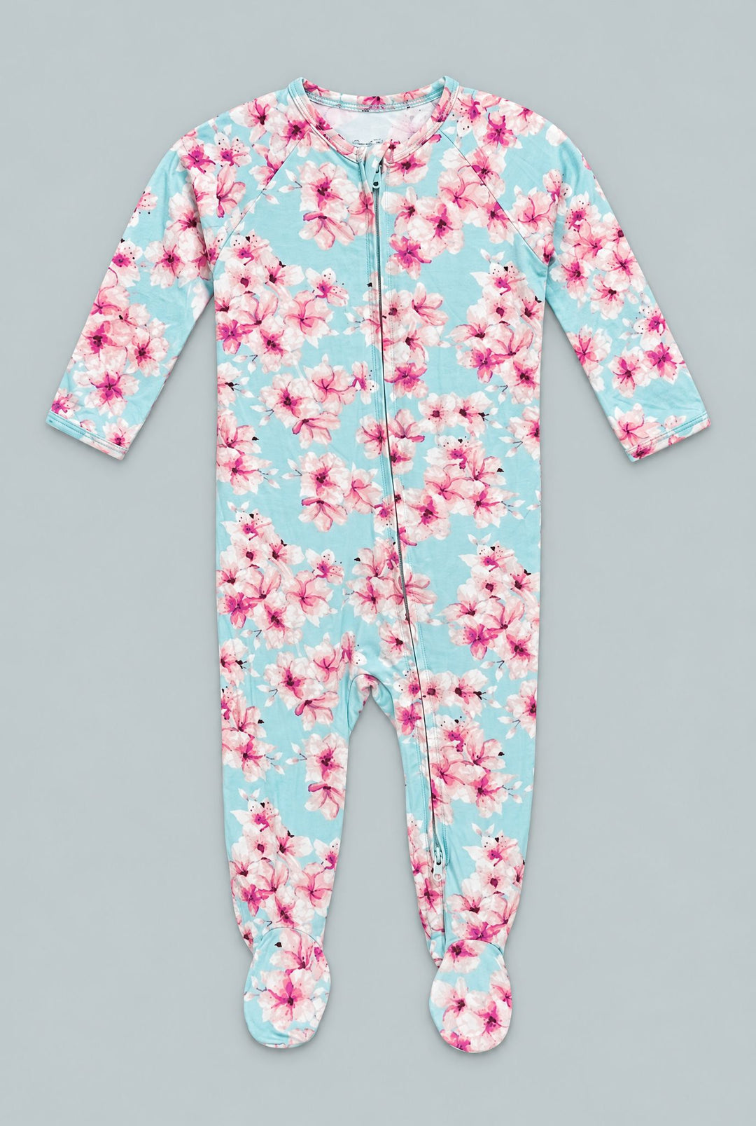 Pretty Pink Floral Zipper Footie - Cherry Blossoms