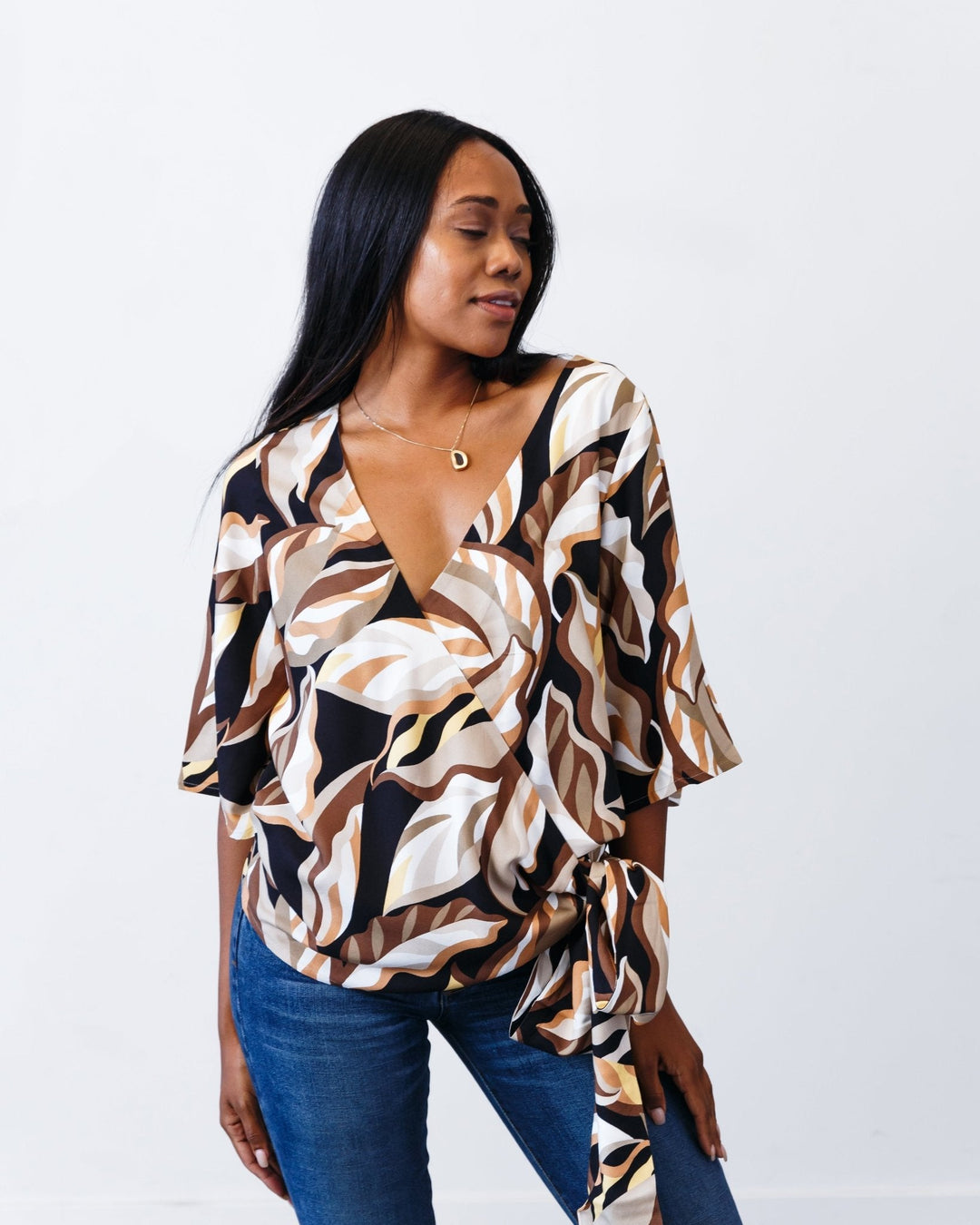 The Printed Olivia Top - Mocha-print