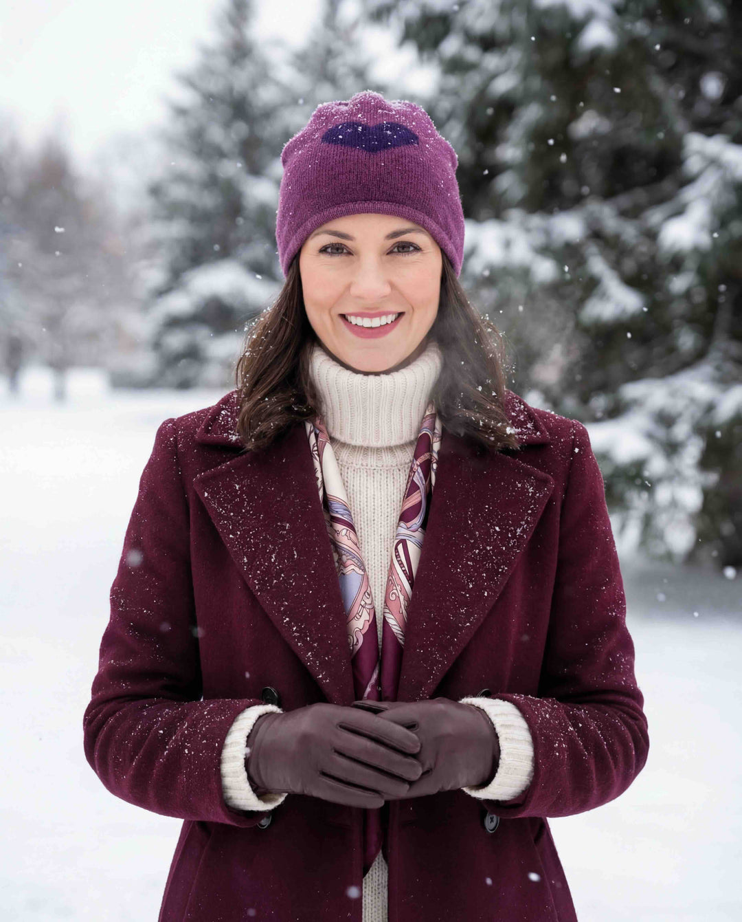 Beanie Hat In Heart Design - Purple