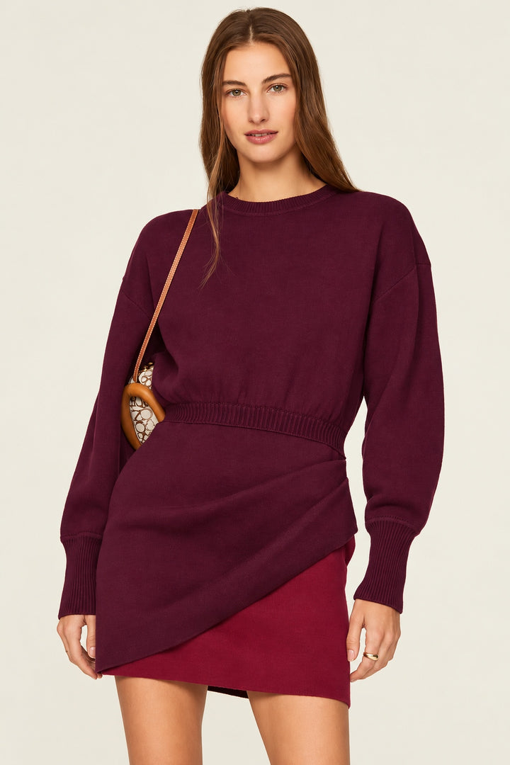 Bi-Color Sweater Mini Dress - Burgundy