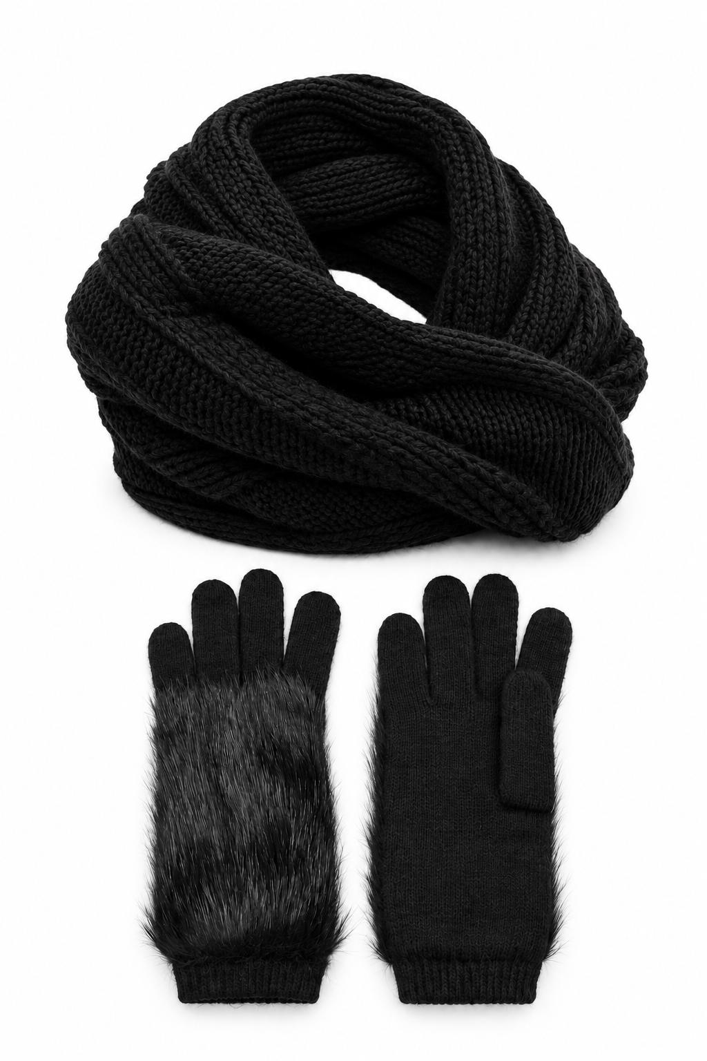 Portolano Neck Warmer & Glove Set - Black