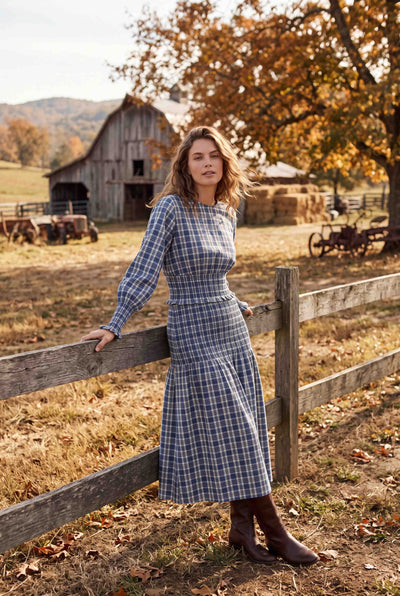 Blanche Smocked Midi Dress - Blue/White