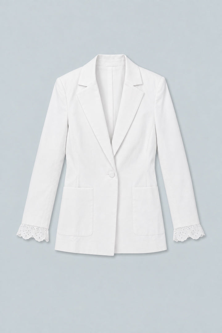 Blazer With Eyelet Cuffs - White
