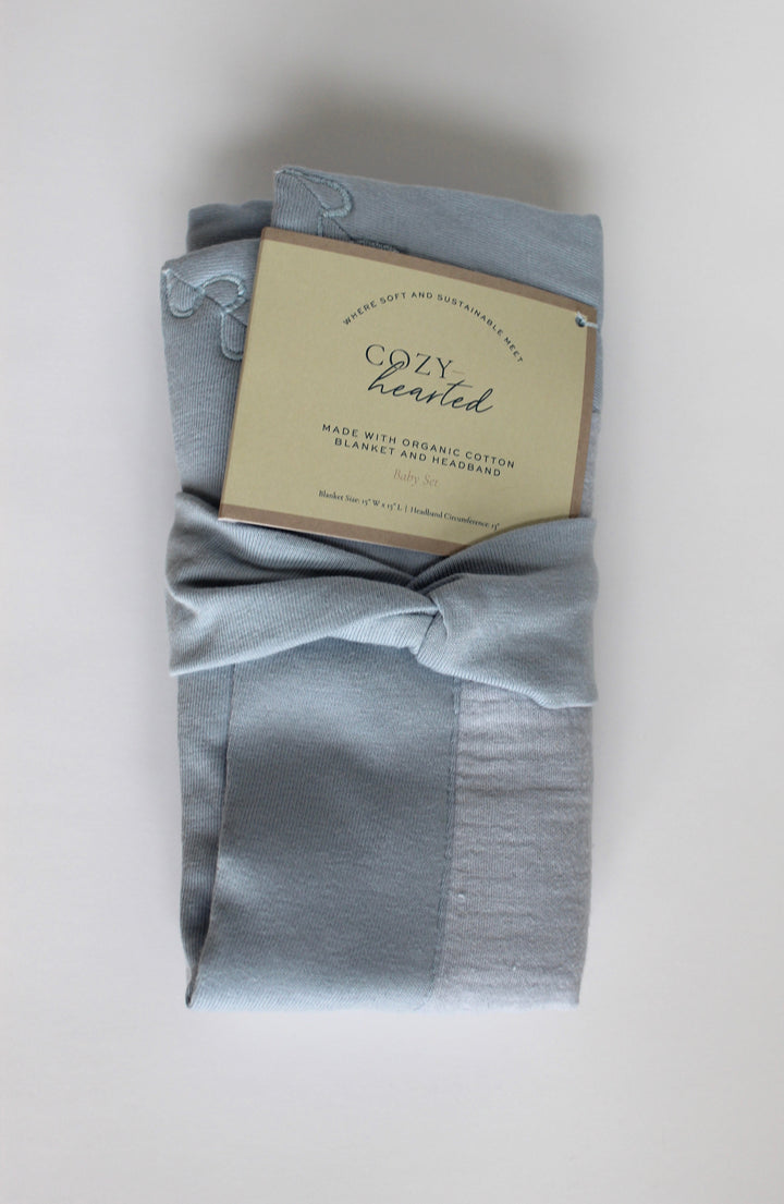The Mini Cozy Lovey – Organic Baby Security Blanket Set - Baby Blue