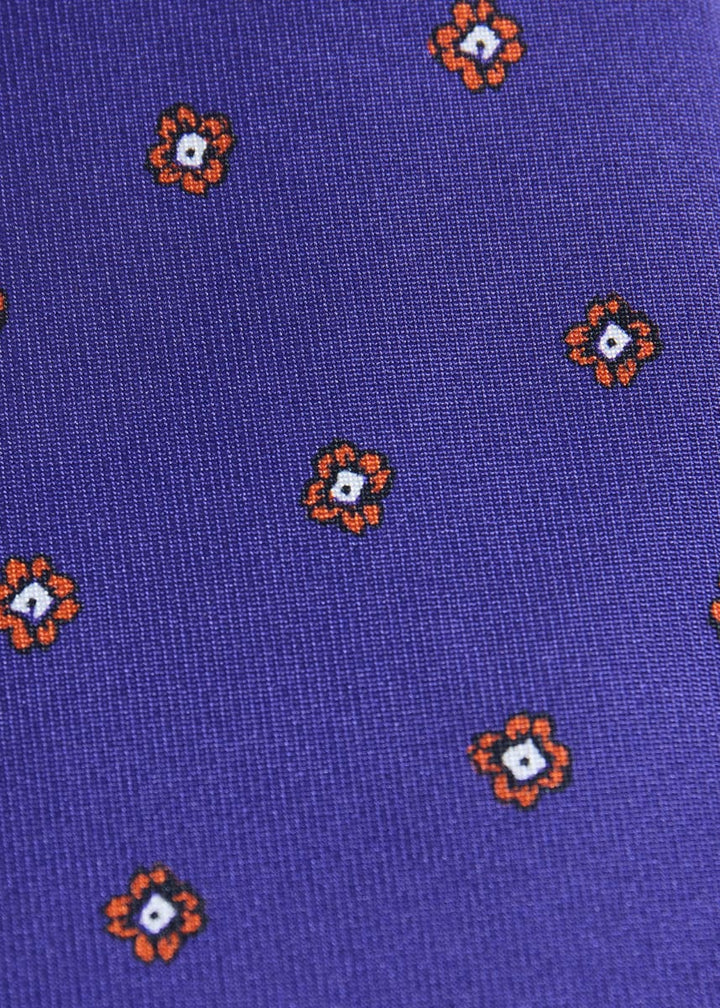 Floral Medallion Print Silk Tie - Royal Blue