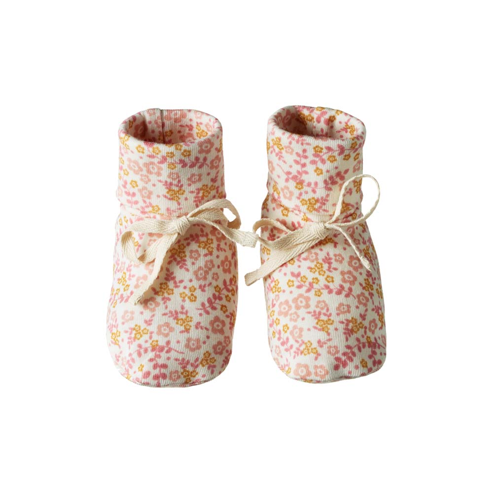Cotton Booties - Daisy Belle Print Booties Nature Baby 