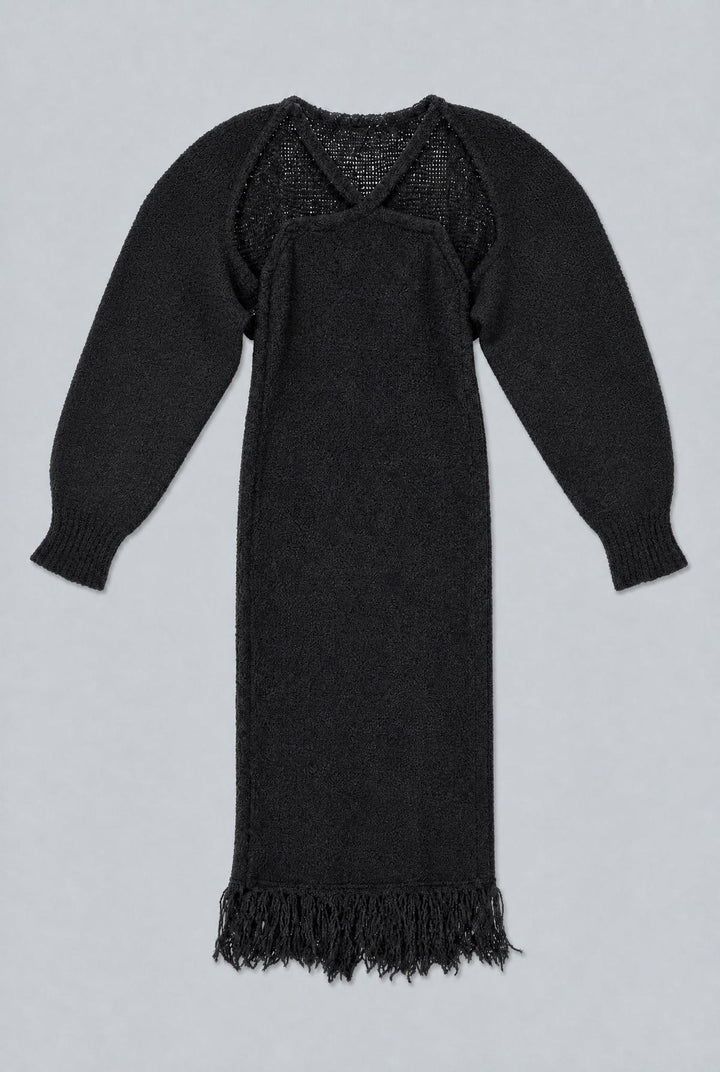 Halter Sweater Dress With Shrug - Black