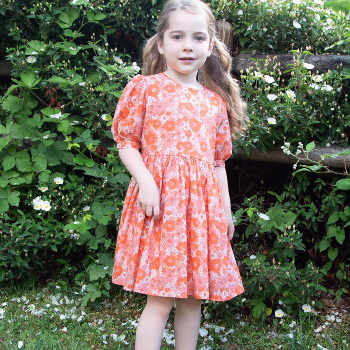 Girls' Short Puff Sleeve Dress - Orange Meadow