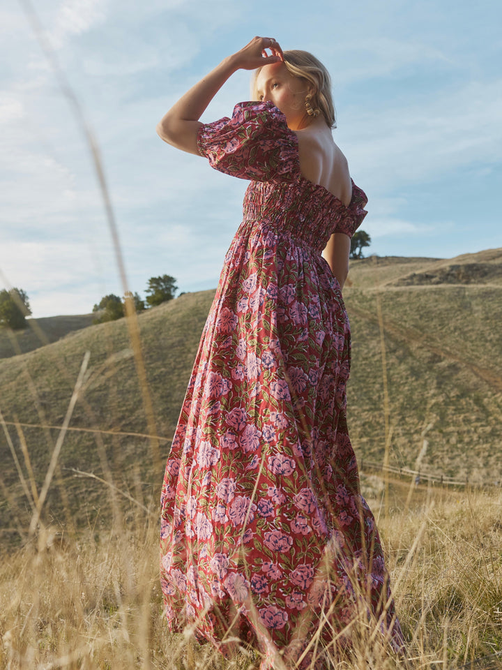 Aurora Puff Sleeve Maxi Dress - Imperial Red/Blush Floral