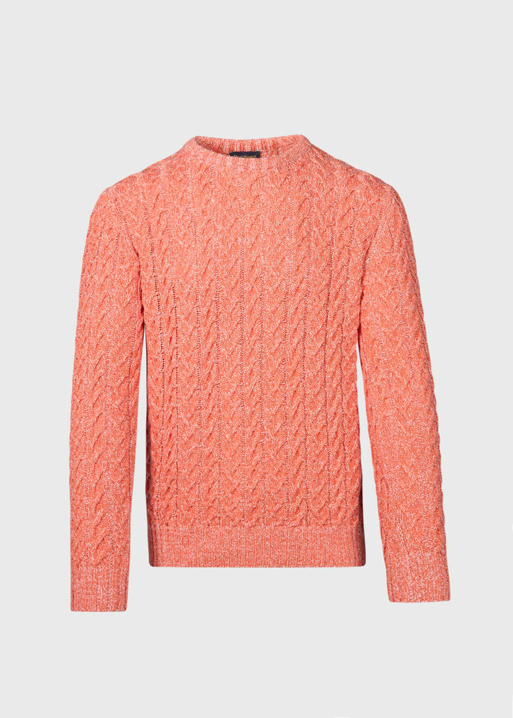 Cotton Cable Crewneck Sweater - Orange