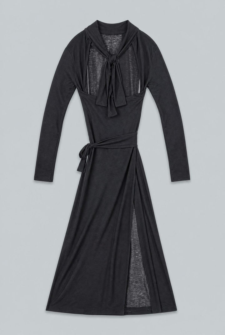 Mock Neck Dress With Open Back - Black