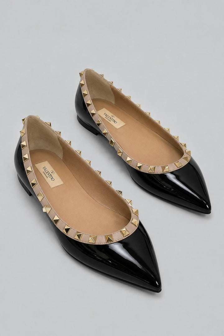 Women's Rockstud Pointed Toe Ballet Flats - Black/Poud