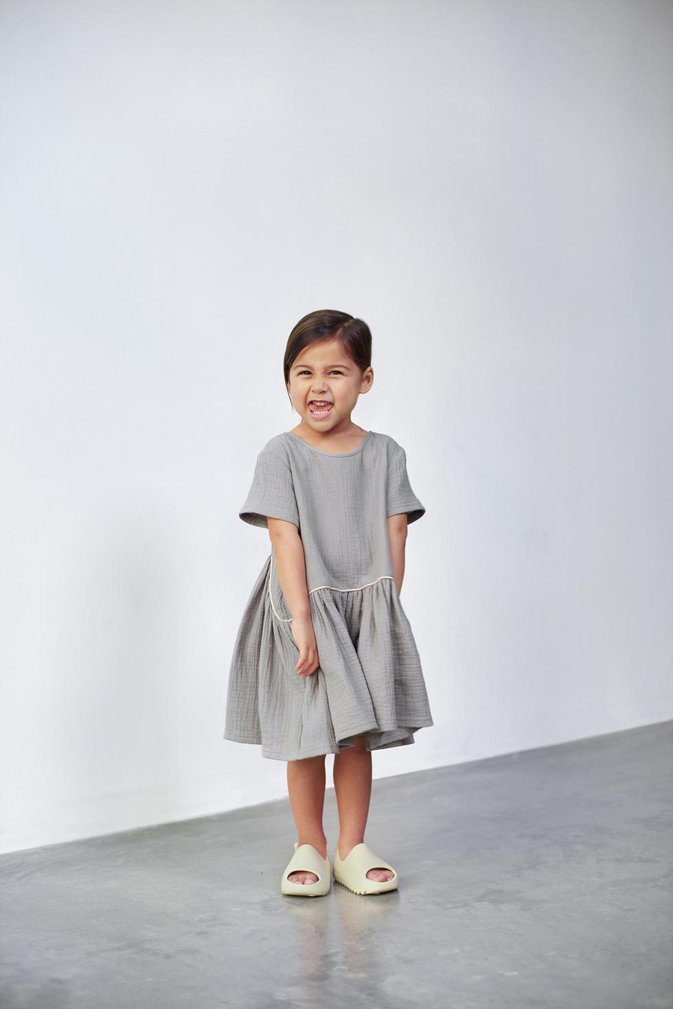 Girls Hi-Low Drop Waist Dress - Light Grey