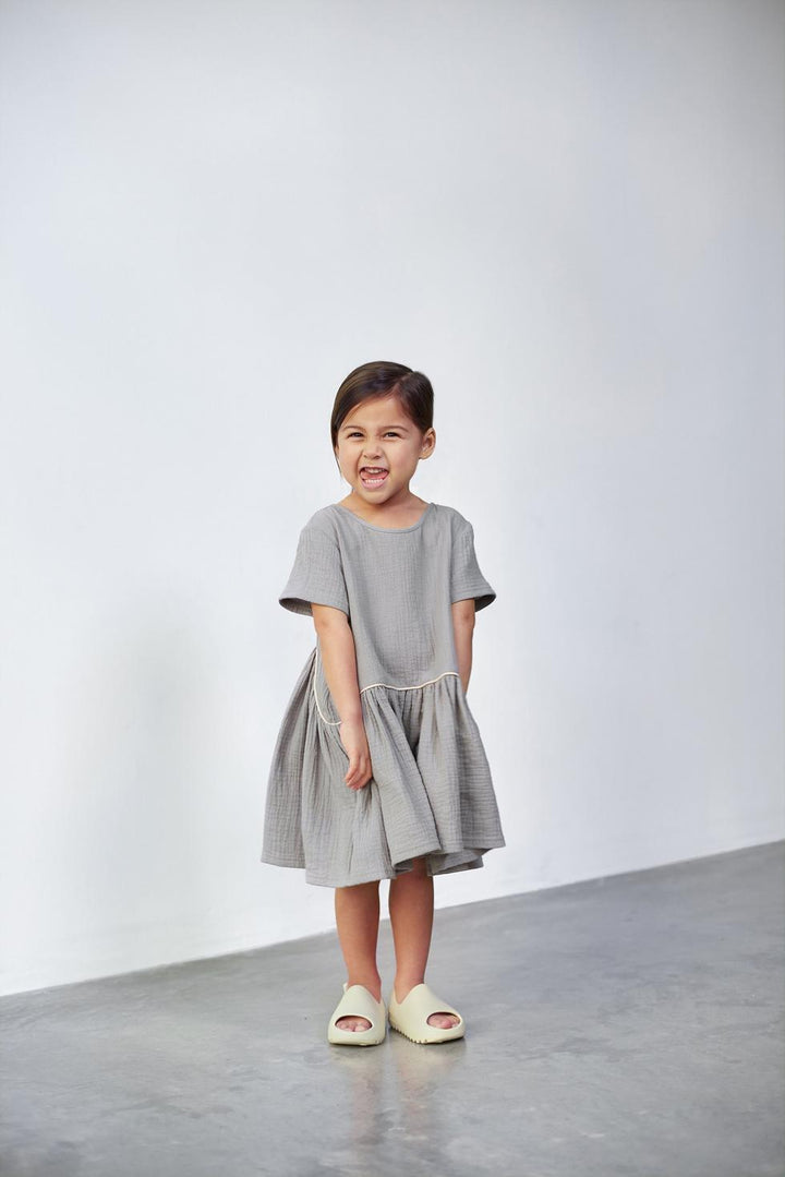 Girls Hi-Low Drop Waist Dress - Light Grey
