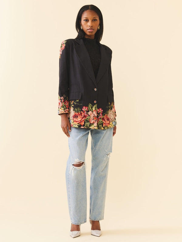 Sloan Blazer - Black Victorian Floral